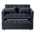 Modern Pull-Out Couch Bed, 3-in-1 Sleeper Sofa with Adjustable Backrest, Velvet Loveseat, Pillows & Side Pockets