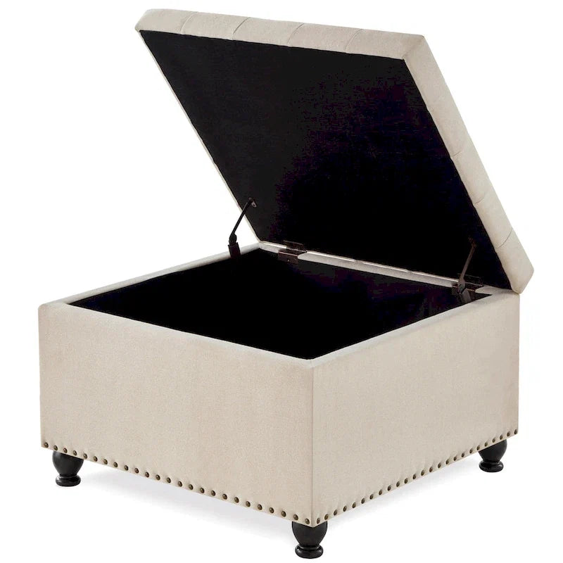 Large Square Storage Ottoman with Wooden Legs