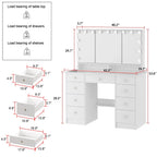 Makeup Vanity w/Tri-Fold Mirror Certified Lighting Glass Top Dresser