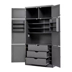 Tall Kitchen Pantry Cabinet with Power Outlets, Large Freestanding Cupboard with Microwave Stand, Drawers, Shelves, Wine Racks & Door-Shelf