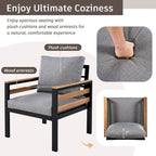 4-Piece Outdoor Sofa Set for 5 with Solid Wood Coffee Table and Removable Cushions