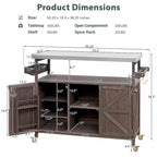 Îlot de cuisine extérieur, chariot de bar roulant et meuble de rangement, table de grillade en bois massif avec plateau en acier inoxydable, porte-épices, porte-serviettes