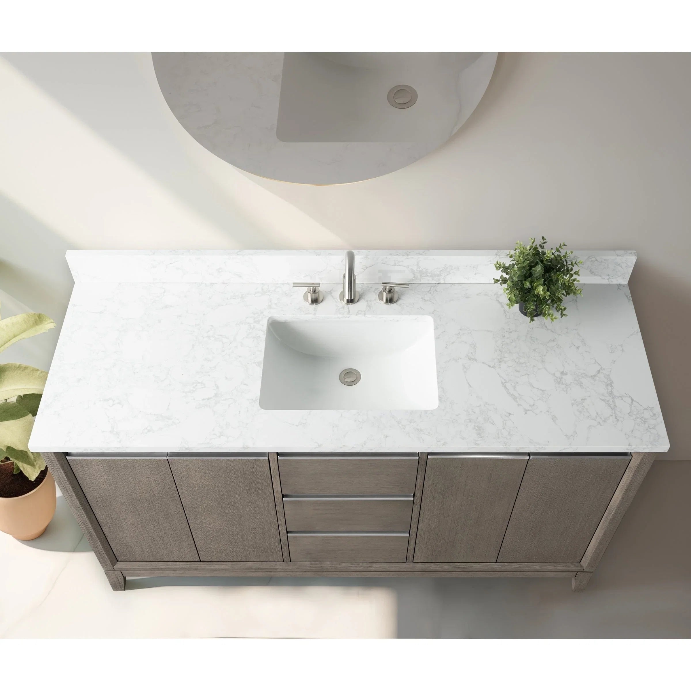 Vanity Art Bathroom Vanity with Ceramic Sink and Engineered Marble Top