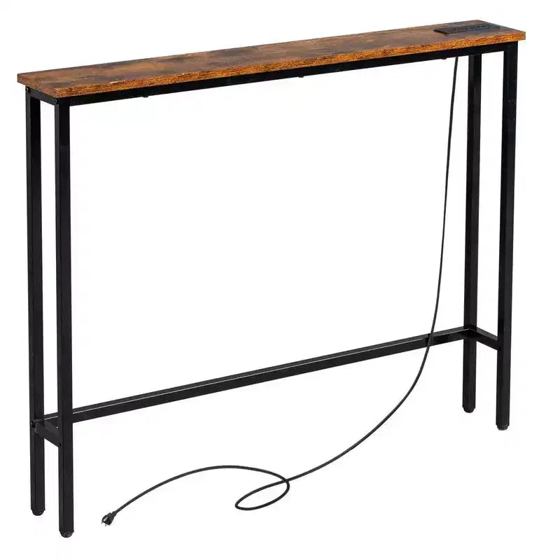 Rust Brown 1pcs Triamine Iron 100*15*79cm Entryway Table with Plugs