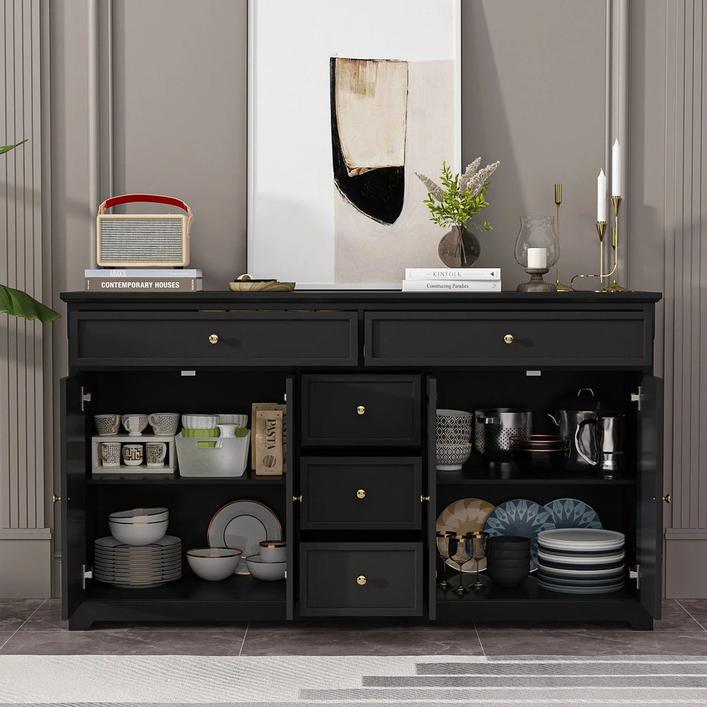 59.1''Sideboard Buffet White Mid-Century Modern Contemporary Lacquered