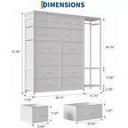 Dresser with 16 Drawers & Hanging Rod & Shelves, Fabric Storage Organizer for Bedroom, Closet, or Entryway