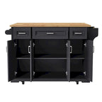 54  Large Kitchen Island with Rubber Wood Drop Leaf, Embossed Texture Rolling Kitchen Cart on 4 Wheels with 4 Doors & 3 Drawers