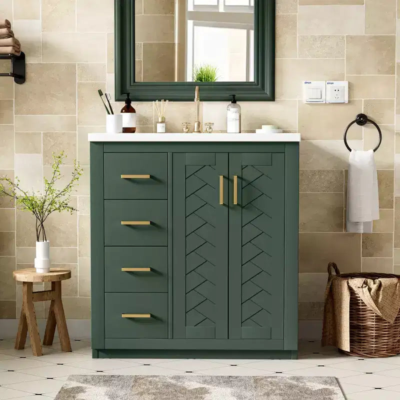 30 Single Sink Bathroom Vanity with Cabinet & 3 Drawers – Black / Blue / Green / Indigo / White