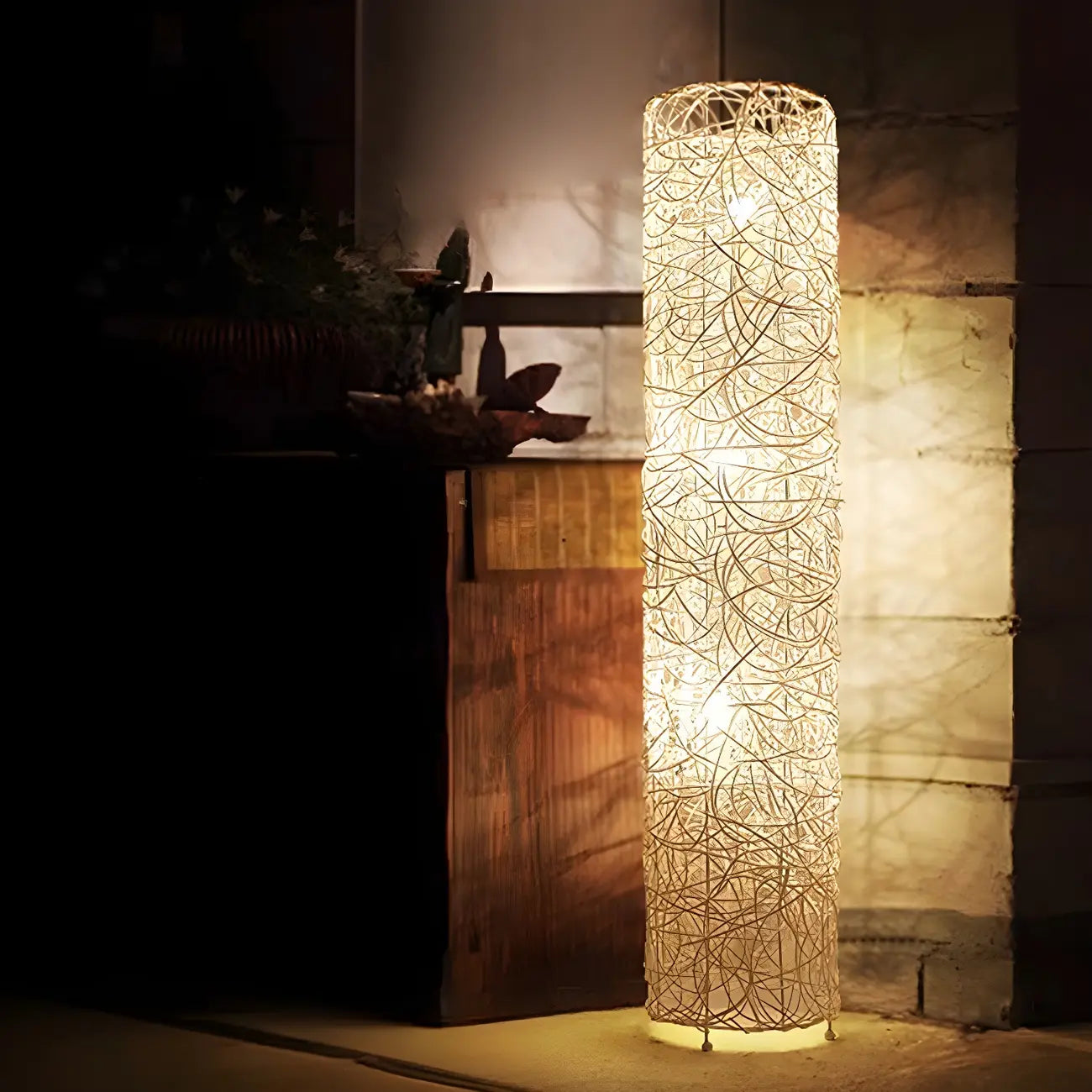 Plug In Column LED Rattan Floor Lamp for Living Room