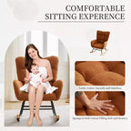 Nursery Rocking Chair, Living Room Glider Rocker for Breastfeeding, Comfy Accent Chairs for Bedroom, Plush Teddy Upholstered Armchairs Indoor