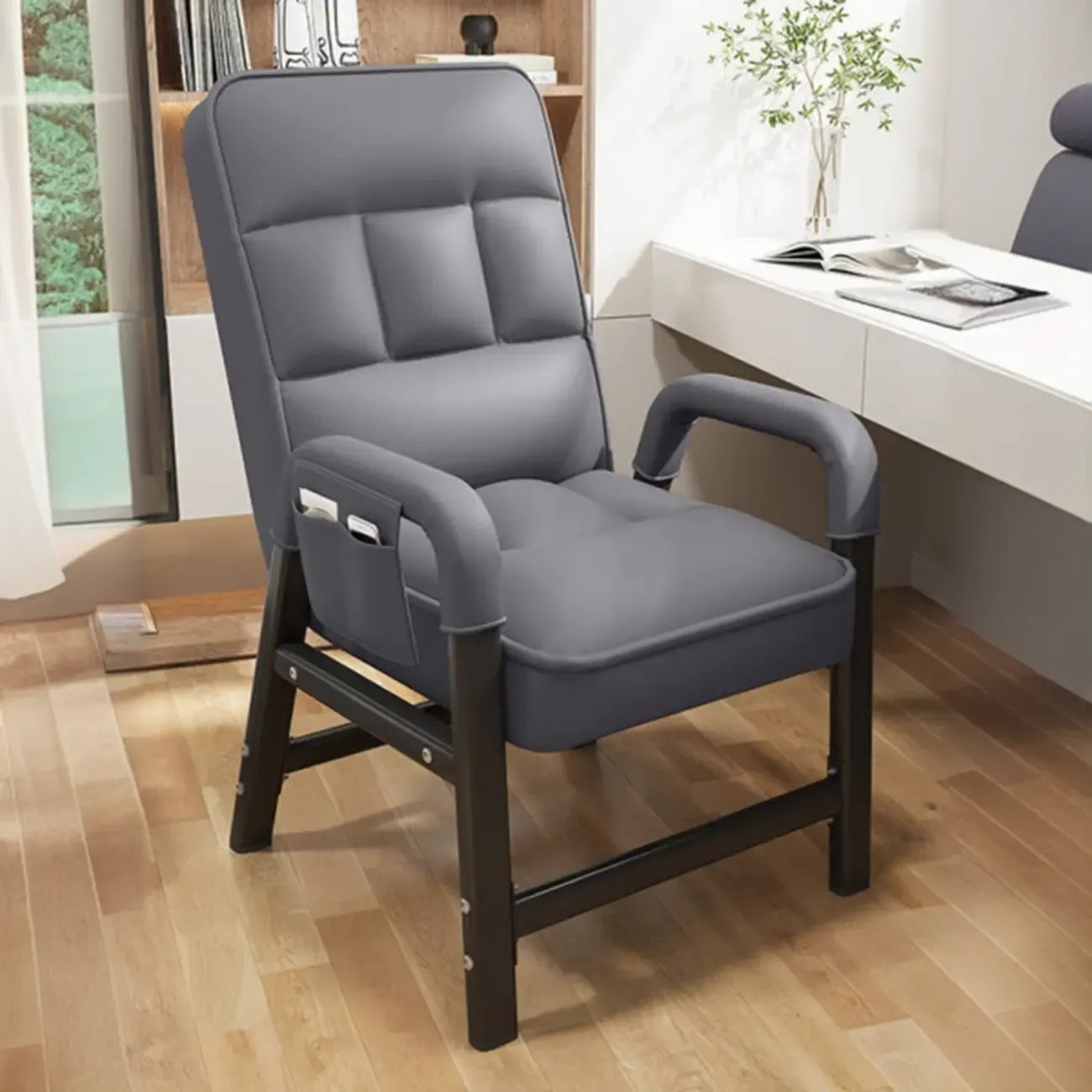 Modern Grey Upholstered 4-Leg Office Chair
