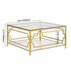 Merax Square Coffee Table with Black or Clear Glass Top and Two-Tier Display Shelf