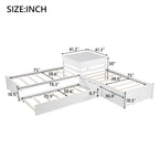 Lit plateforme en L moderne blanc de taille double avec lit gigogne et tiroirs pour chambre à coucher