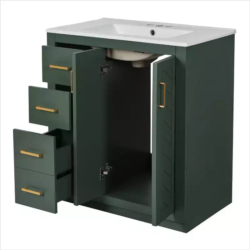 30 Single Sink Bathroom Vanity with Cabinet & 3 Drawers – Black / Blue / Green / Indigo / White
