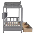 Twin/Full Size Wooden House Bed with 2 Drawers, Kids Bed with Storage Shelf - ModernLuxe