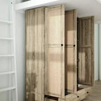 Famapy Rattan Wardrobe with 3 Drawers,3 Breathable Rattan Doors Closet,Farmhouse Style Tall Storage Armoire for Bedroom