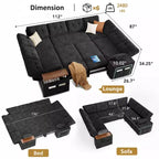 Dyonery 112 Modular Sectional Sleeper Sofa with Pull Out Bed,U-Shaped Sectional Couch with Storage,Extra Wide & Deep Seat Couches for Living Room