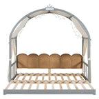 Solid Wood Playhouse Platform Bed Floor Montessori Bed Frame with Arched Roof and Trundle for Girls and Boys