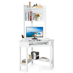 Bureau d'angle triangulaire avec huche - Étagères - Tablette clavier - Noir/Blanc