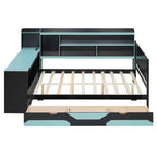 Gamer Hub Daybed with Desk, RGB Lights, Charging Station, Storage Drawers & Bookcase Headboard