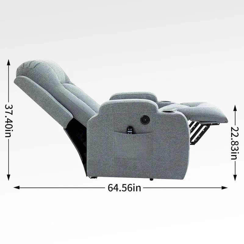 Power Lift Recliner Chair, Modern Single Motor Massage Sofa Chair with Lumbar Heating, USB Charging Port, Cup Holders