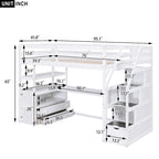 Twin Size Loft Bed with Desk and Shelves, Two Built-in Drawers, Storage Staircase