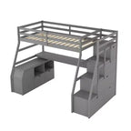 Twin Size Loft Bed with 7 Drawers, 2 Shelves, Cabinet and Desk for Kids and Teens