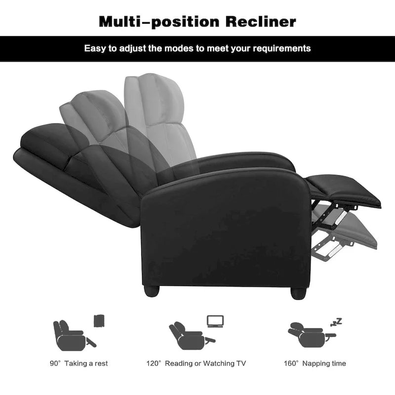 Fauteuil inclinable à dossier basculant en similicuir, marron / noir / gris / kaki / rouge / beige, simple