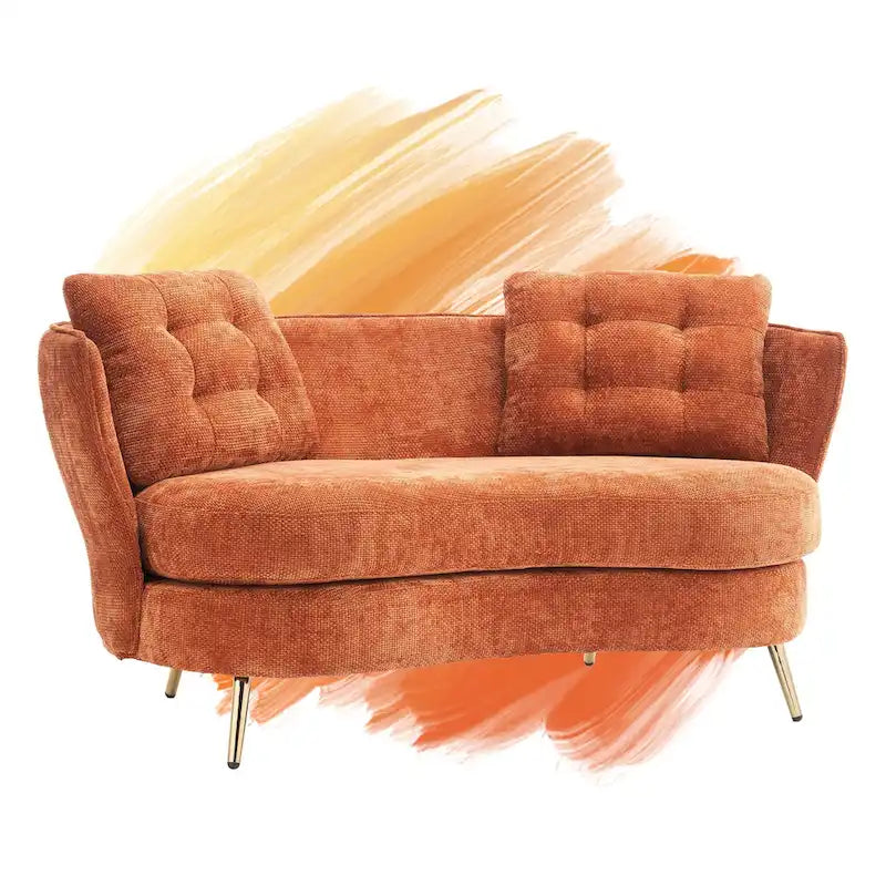 Canapé causeuse en velours avec pieds en métal doré pour salon