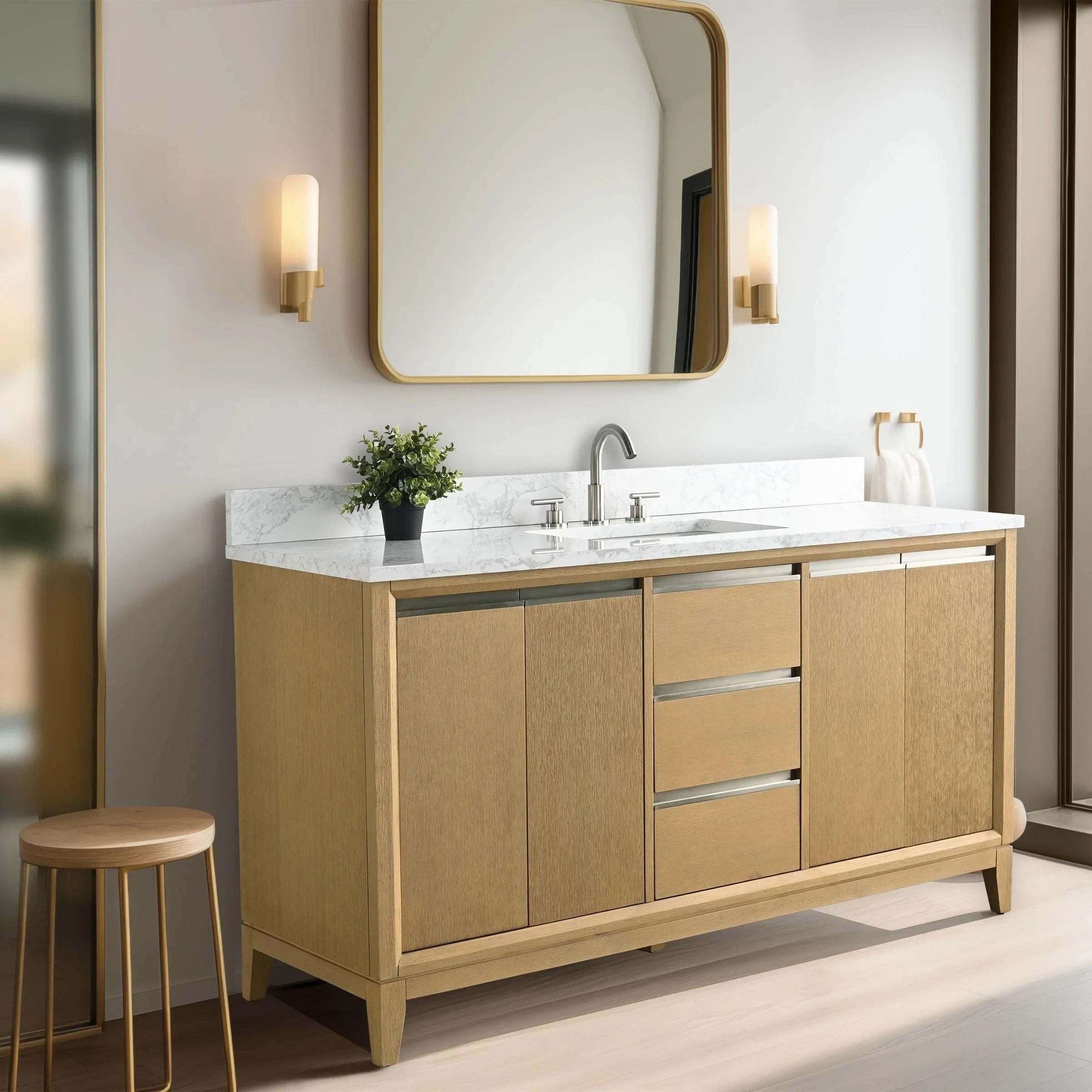 Vanity Art Bathroom Vanity with Ceramic Sink and Engineered Marble Top