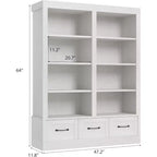 64 H Bookshelves and Bookcases, Bookshelf with 3 Storage Drawers4 Tier Double Wide Open Shelffor Office Living Room