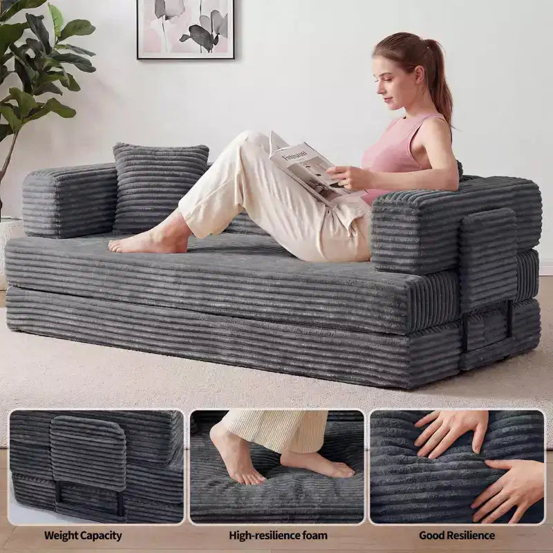80.7 5-in-1 Convertible Sleeper Sofa Bed – Corduroy, 1200 lbs, No Assembly