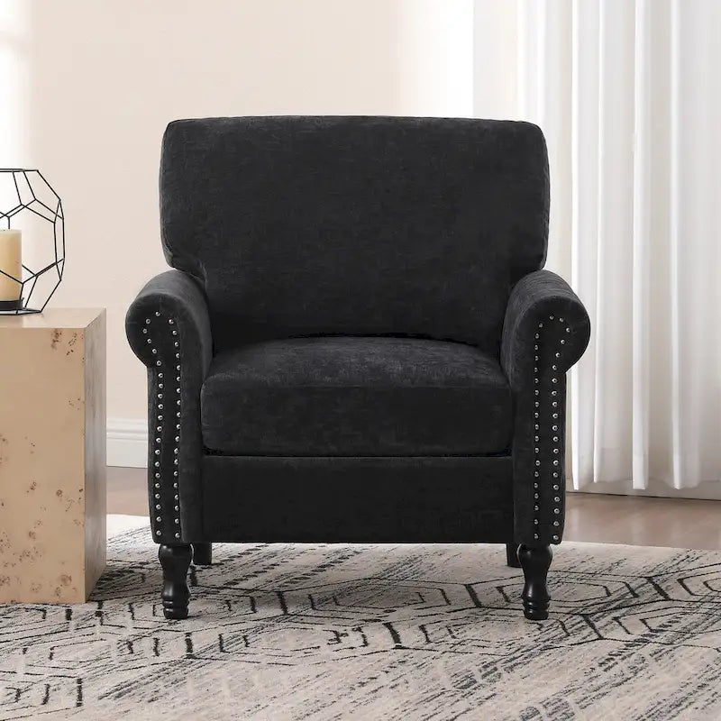 Modern Upholstered Armchair Nailhead Trim Accent Chair with Wood Legs