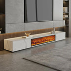 87 Rectangle Black Electric Fireplace Stone TV Stand with Light