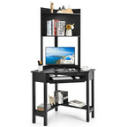 Bureau d'angle triangulaire avec huche - Étagères - Tablette clavier - Noir/Blanc