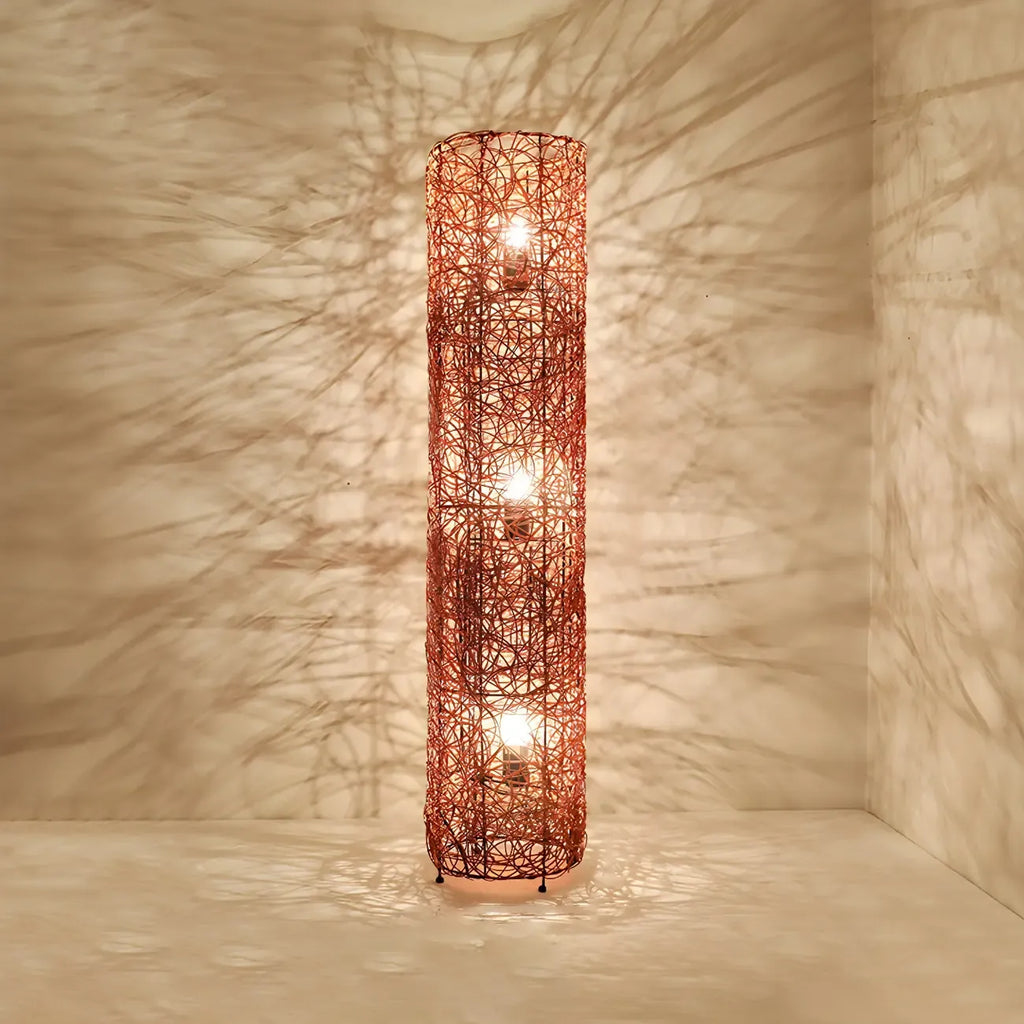 Plug In Column LED Rattan Floor Lamp for Living Room