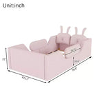 Whisen Twin - Letto a piattaforma, Letto imbottito da pavimento per bambini con cuscino a coniglio, Sponde laterali rimovibili