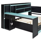 Gamer Hub Daybed with Desk, RGB Lights, Charging Station, Storage Drawers & Bookcase Headboard