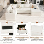 Chenille Sectional Sofa Pull-out Sofa Bed, L-Shape Sleeper Sofa with Storage Ottoman, 3 Pillows and Charging Devices