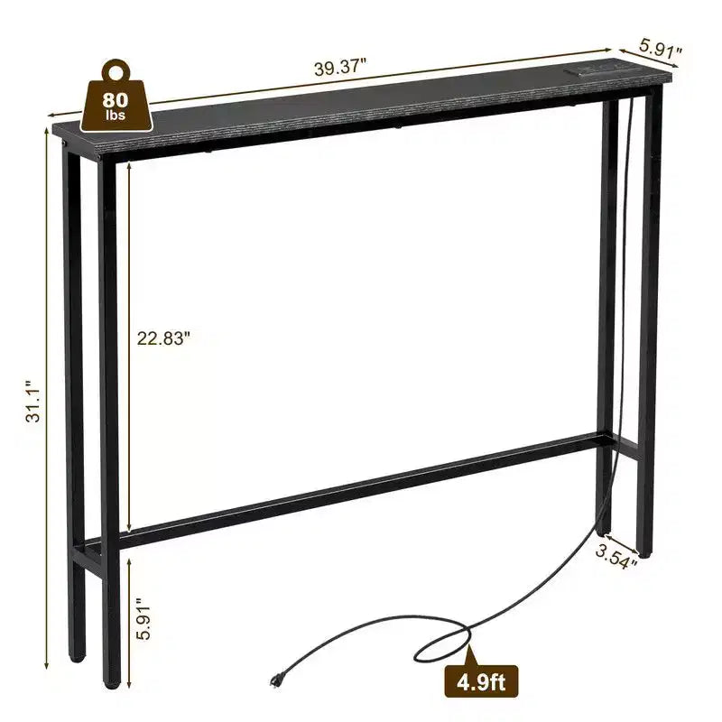Rust Brown 1pcs Triamine Iron 100*15*79cm Entryway Table with Plugs