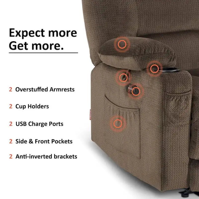 MCombo Power Reclining Loveseat Sofa with Heat and Massage, Fabric PR648
