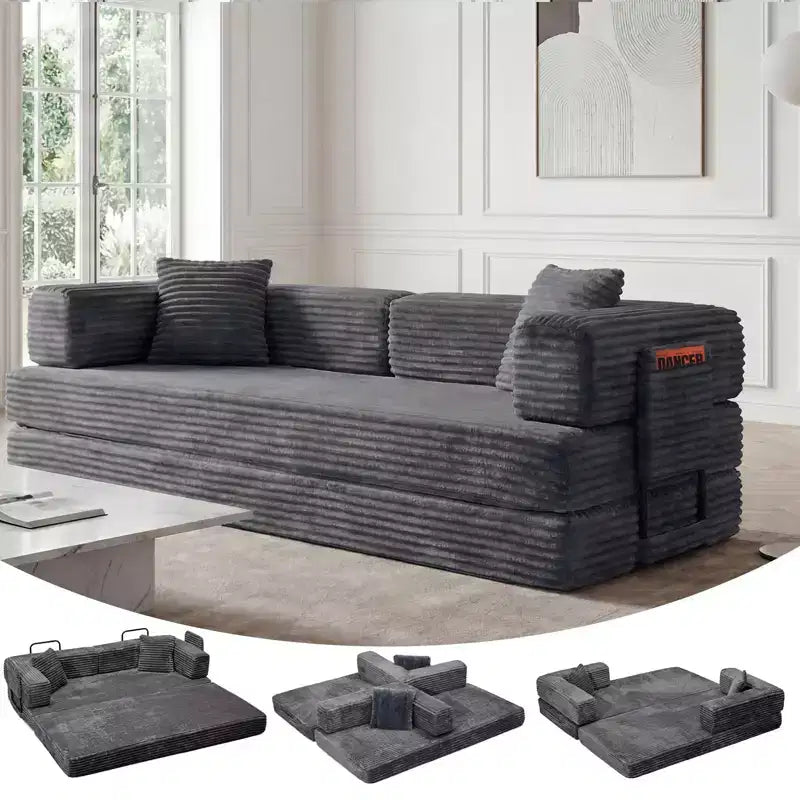 80.7 5-in-1 Convertible Sleeper Sofa Bed – Corduroy, 1200 lbs, No Assembly