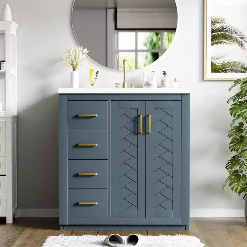 30 Single Sink Bathroom Vanity with Cabinet & 3 Drawers – Black / Blue / Green / Indigo / White