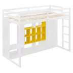 Kids Loft Bed with Wardrobe and Shelves, Wooden Loft Bed Frame with Storage Cabinet for Kids Teens