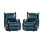 Genuine Leather Power Recliner with USB Port – Wingback Nailhead Set of 2