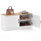 2-Door Shoe Bench wirh Adjustable Shelves Hidden Storage Space Natural + White/Whi5te