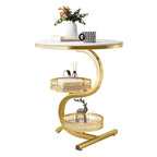 White Stone 3-Tier S-Shaped Sofa Side Table with Storage