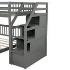 Twin Over Full Wood Loft Bed with Staircase,High Guardrails and Ladder