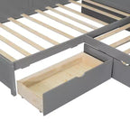 Twin Size L-shaped Platform Bed with Trundle & Charging Station, Wood Bed Frame with Bookshelf