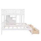 Whisen Full Over Twin & Twin Bunk Bed, Wood Triple Bunk Bed with Drawers and Guardrails